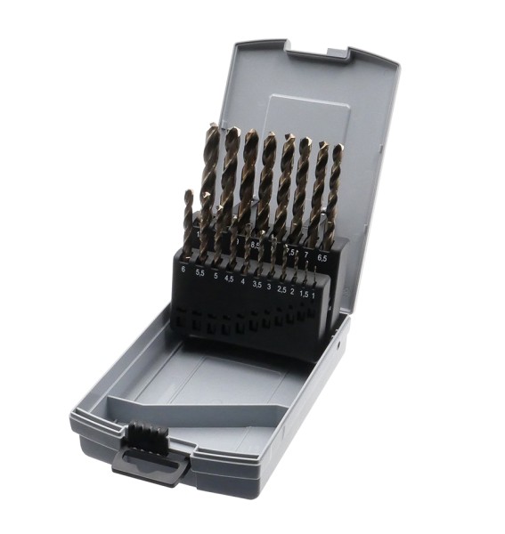 HSS-Cobalt Edelstahlbohrersatz, 19-tlg., 1-10mm